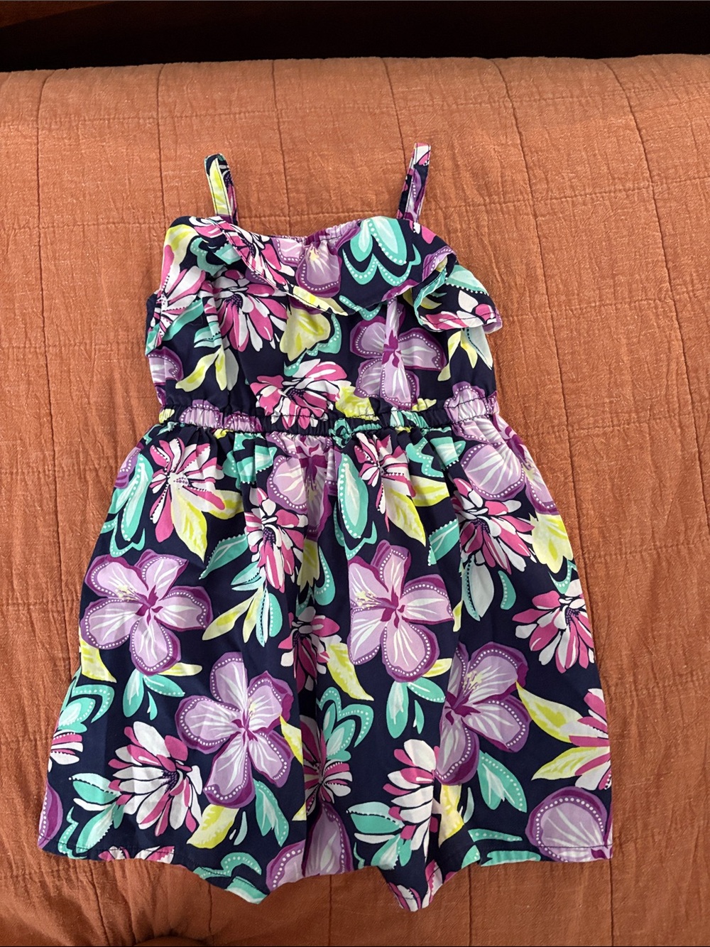 Gymboree Navy Floral Ruffle Strap Romper